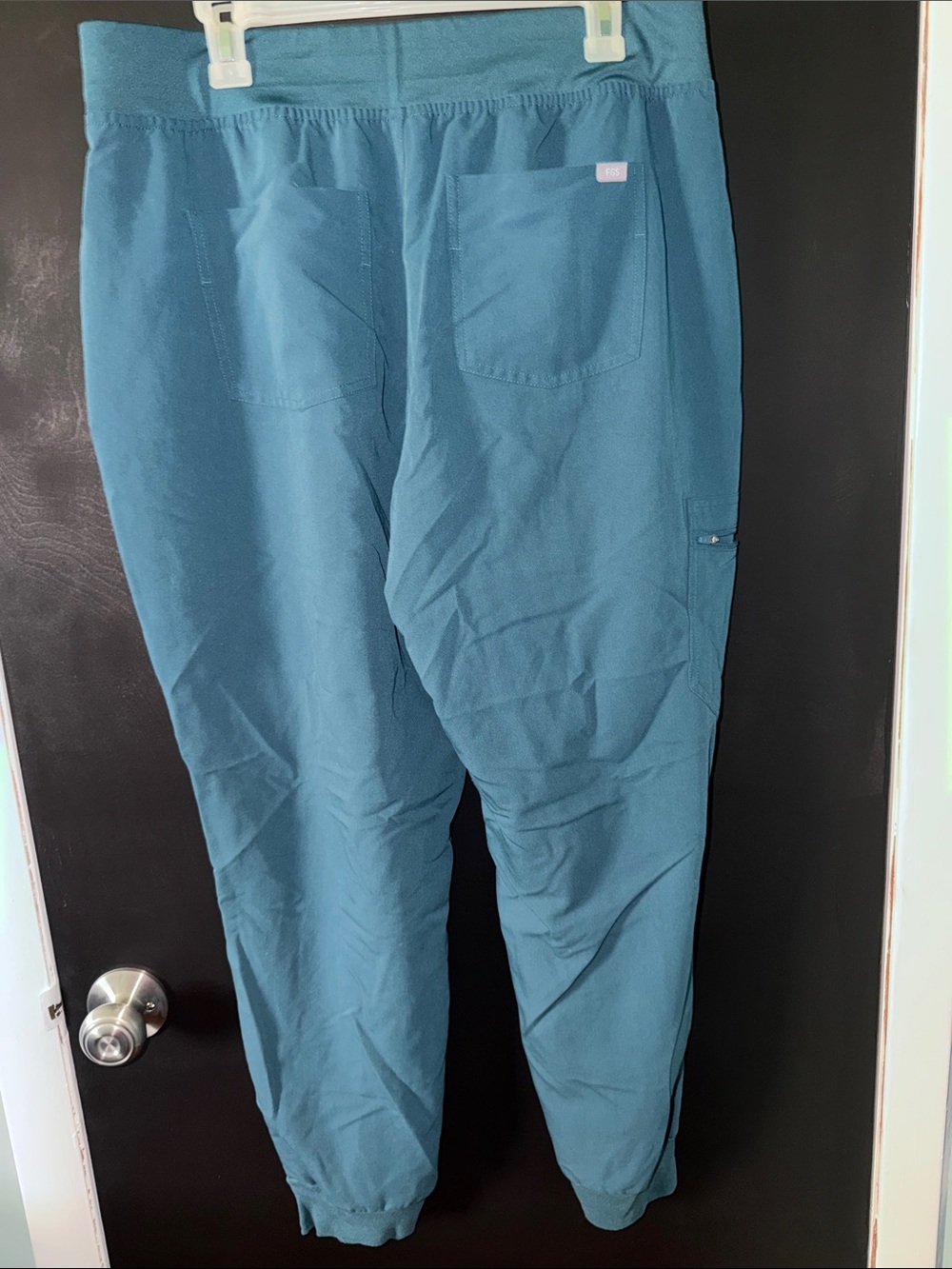 Figs Teal Drawstring Cargo Scrub Joggers with Pink Tie - Picture 2 of 4